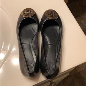 Black and gold Tory Burch flats